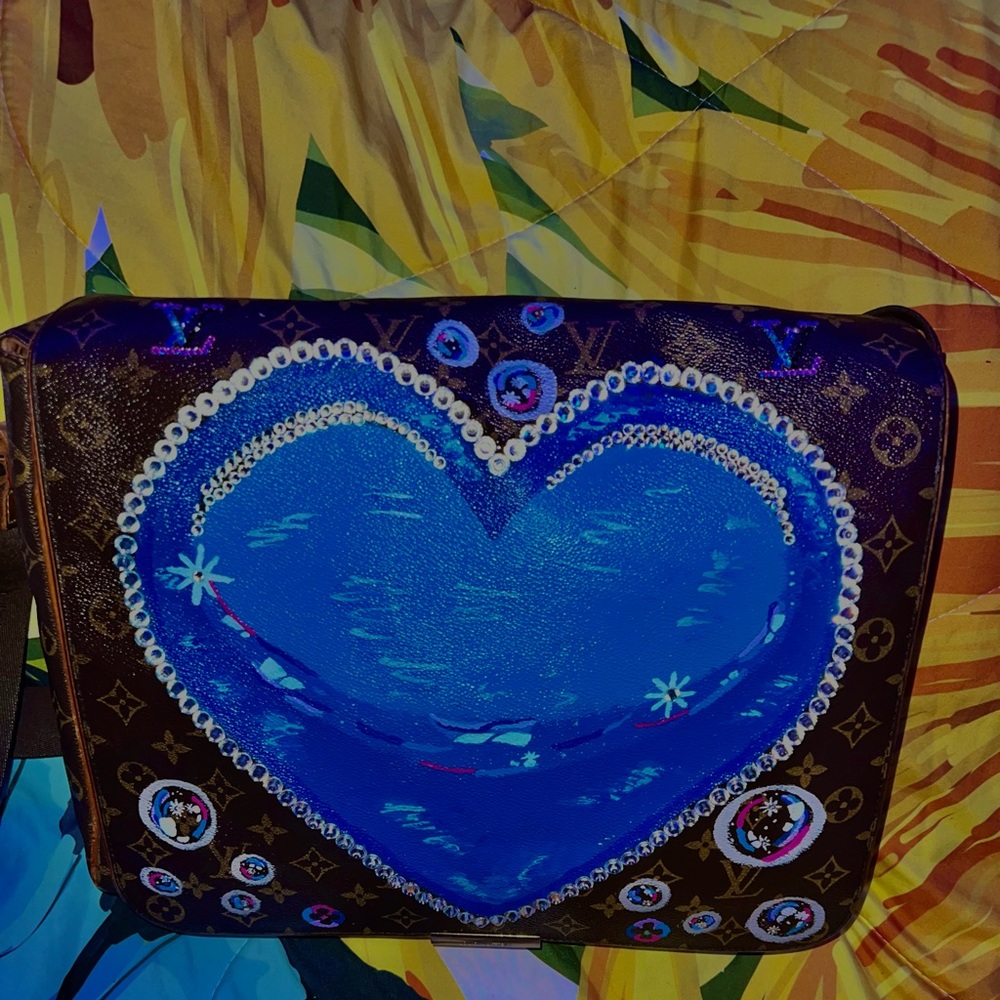 Fully customized blue bubble heart 💙✨ 🫧 Louis Vuitton abbesses messenger bag
